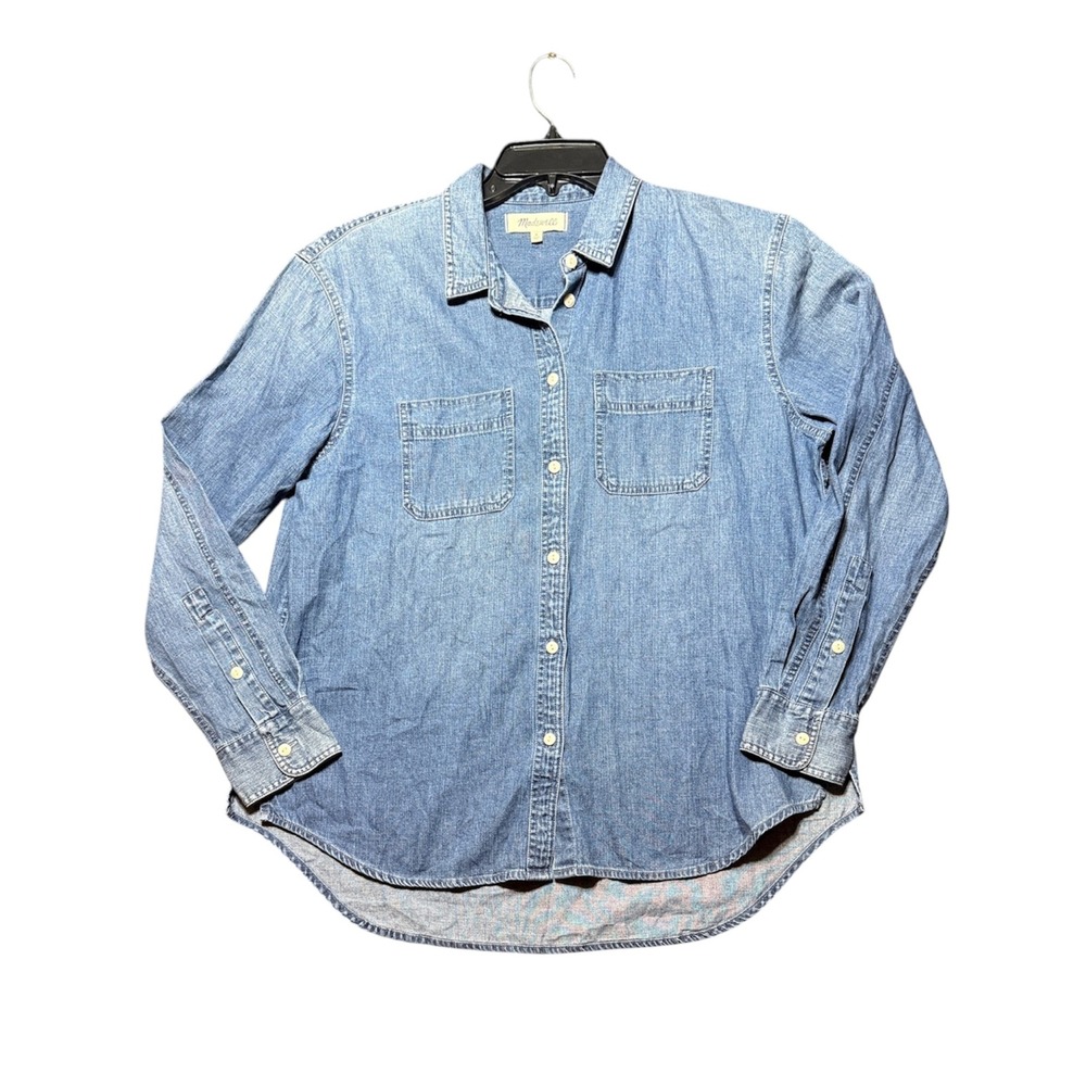 Madewell Denim Button‎ Down Women Medium Blue Long Sleeve Chambray AD754